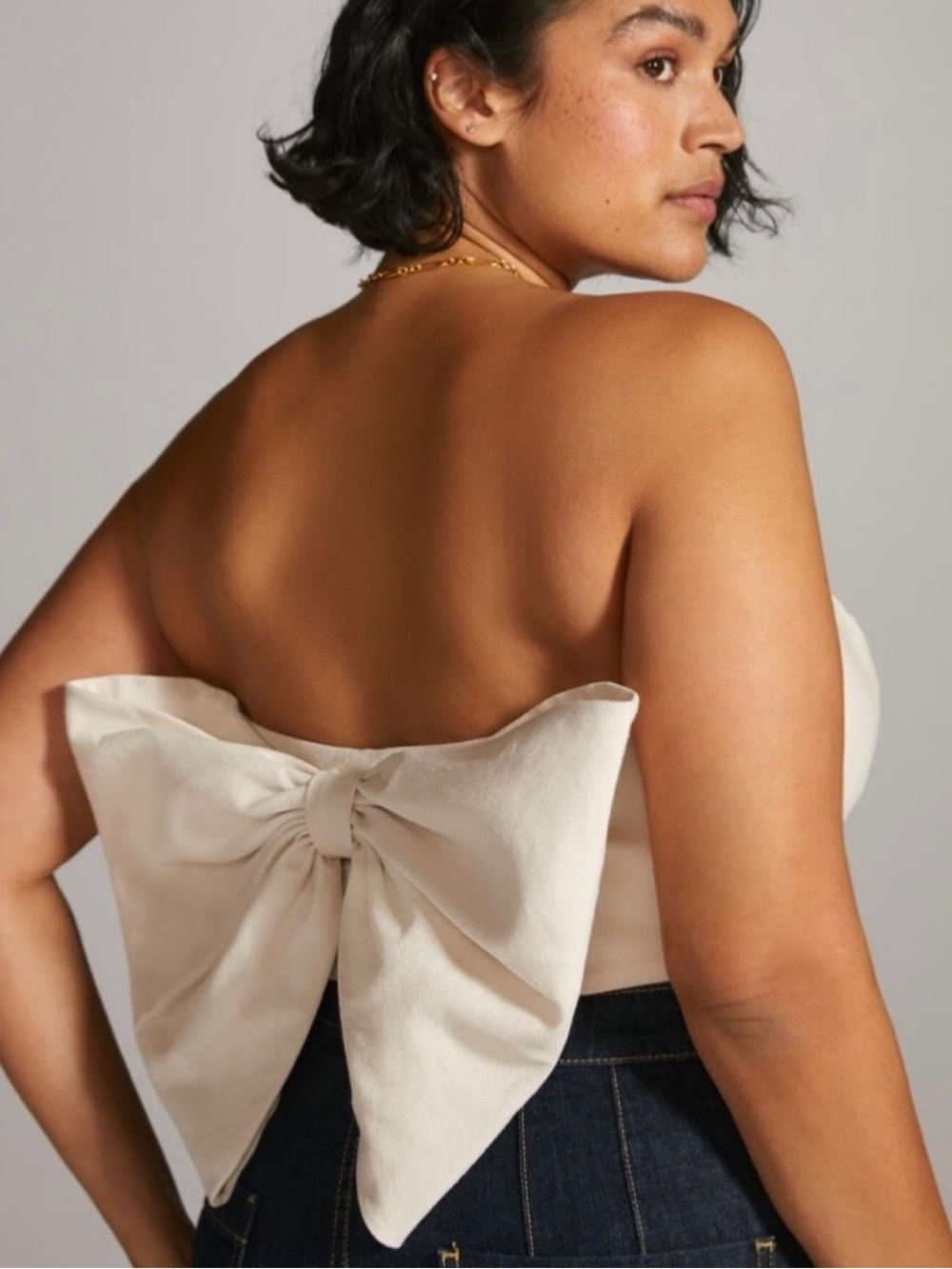 Anthropologie Hutch strapless bow accent crop top